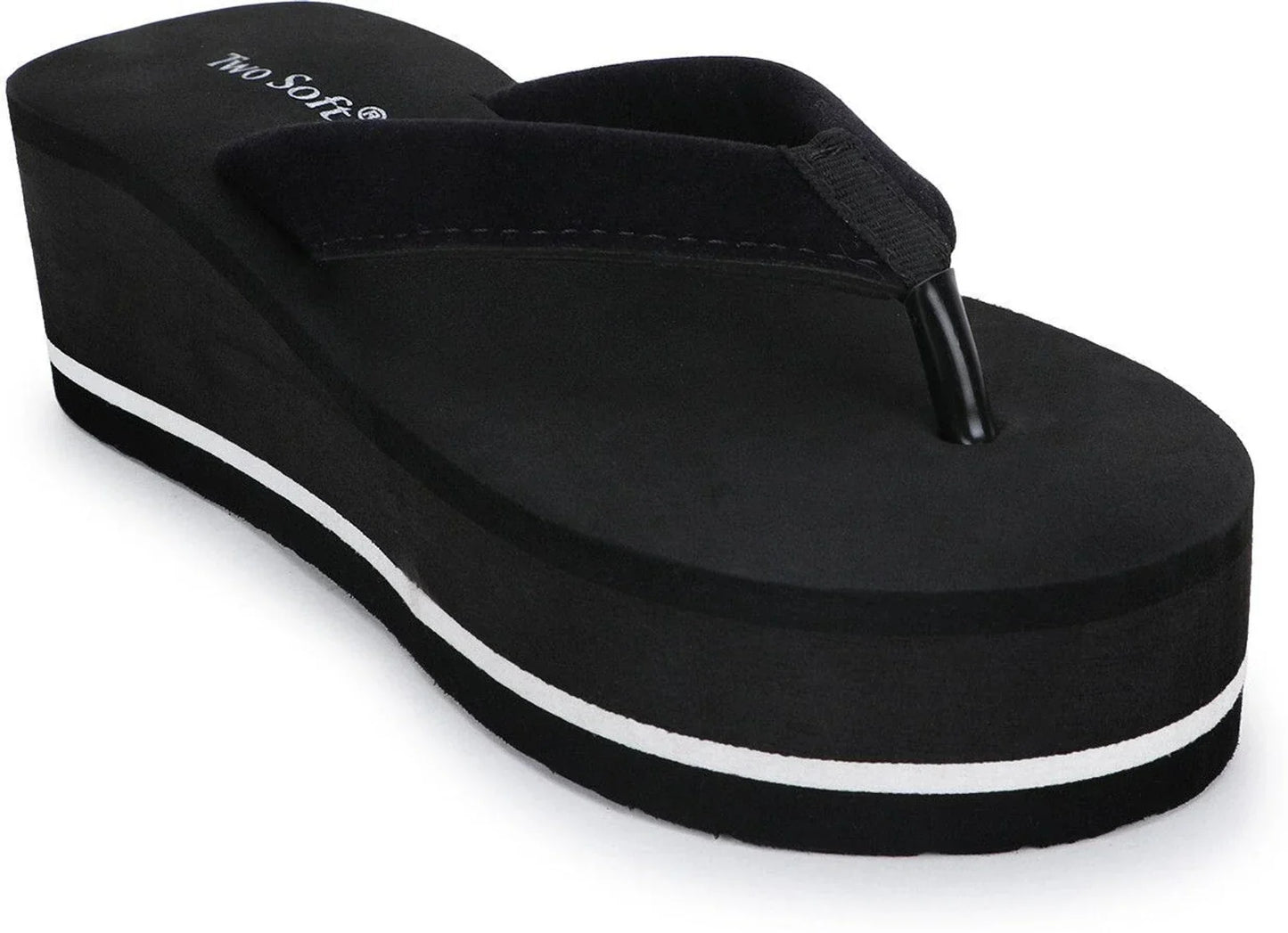 TWO SOFT Stylish Lightweight Comfort Fancy Flip Flops For Girls Slippers Women Slippers (Black , 8)
